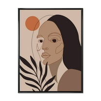 Designart 'Retro Minimal Portrait of Young Girl' Modern Framed Canvas Wall Art Print