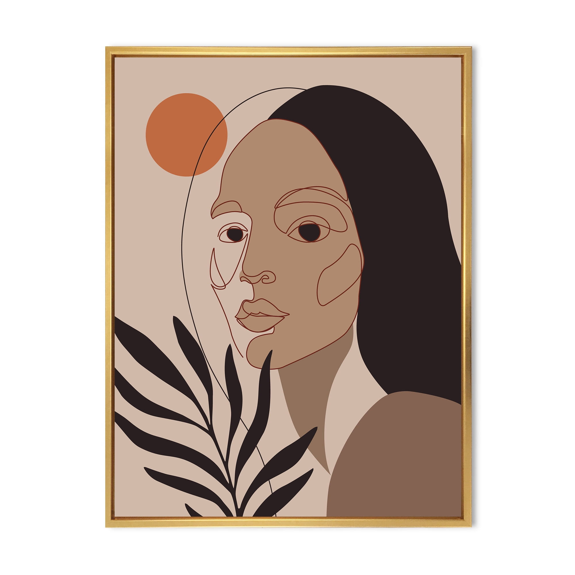 Designart 'Retro Minimal Portrait of Young Girl' Modern Framed Canvas Wall Art Print