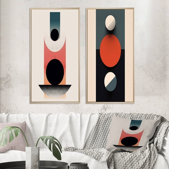 Designart "Retro Minimalist Full Moon Delight III" Transitional Framed Wall Art Set Of 2 - Abstract Black Gallery Wall Frame Set For Home Decor