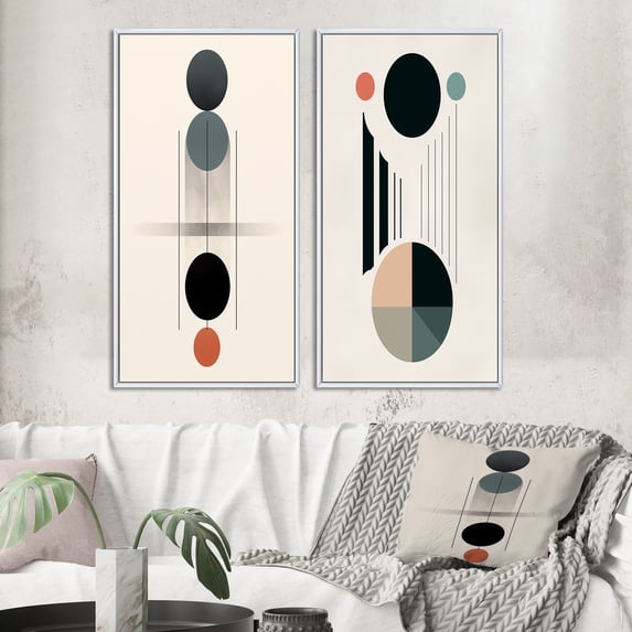Designart "Retro Minimalist Moon Harmony Lovely Rhythms V" Transitional Framed Wall Art Set Of 2 - Abstract Gold Gallery Wall Frame Set For Home Decor