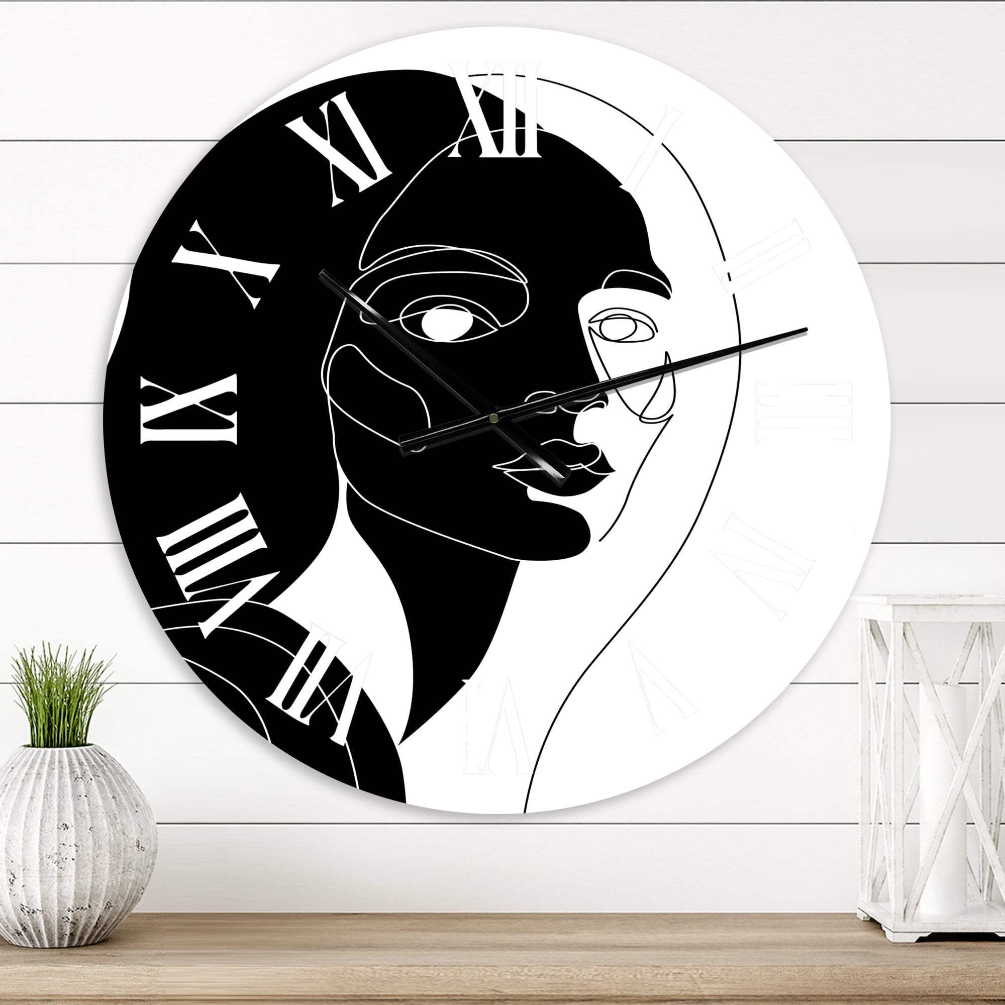 Designart 'Retro Monochrome Minimal Portrait Of Young Woman' Modern Wall Clock