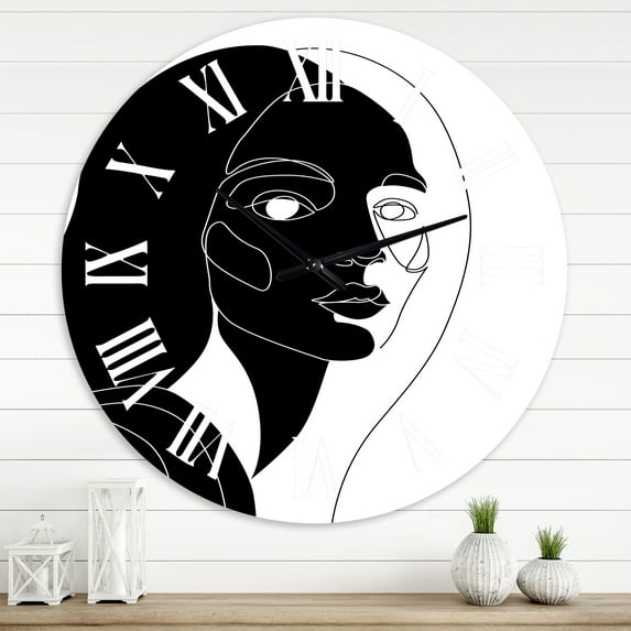 Designart 'Retro Monochrome Minimal Portrait Of Young Woman' Modern Wall Clock