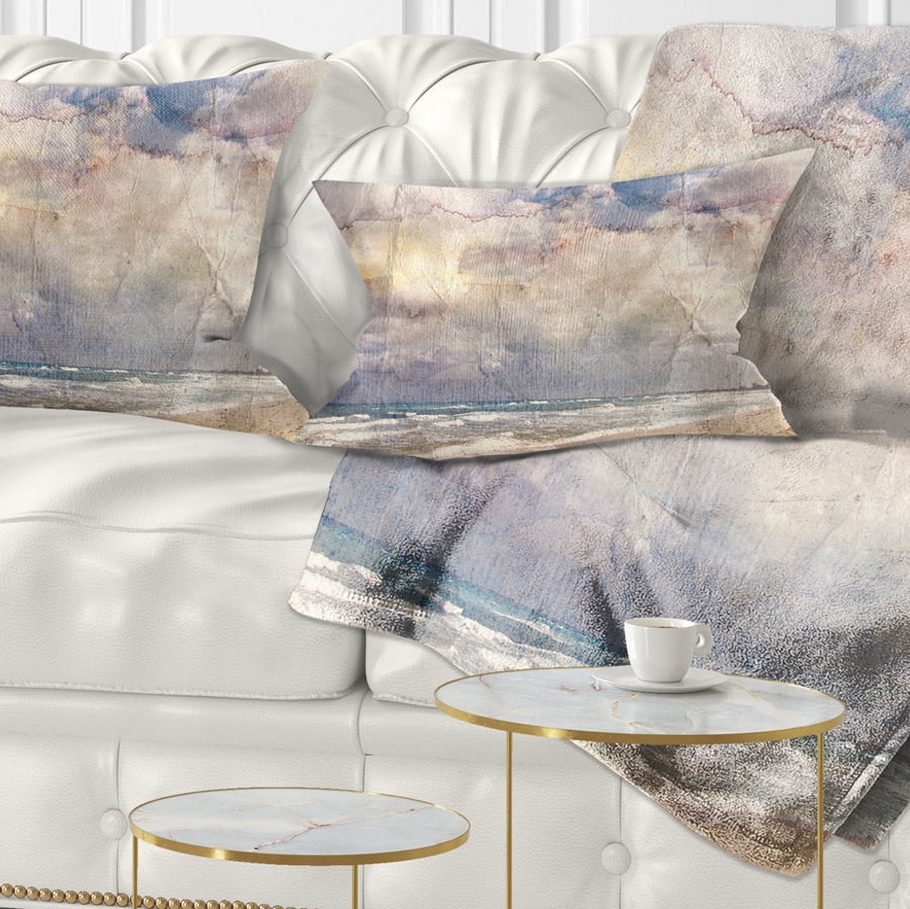Designart Retro Ocean Watercolor - Seascape Painting Throw Pillow - 12x20