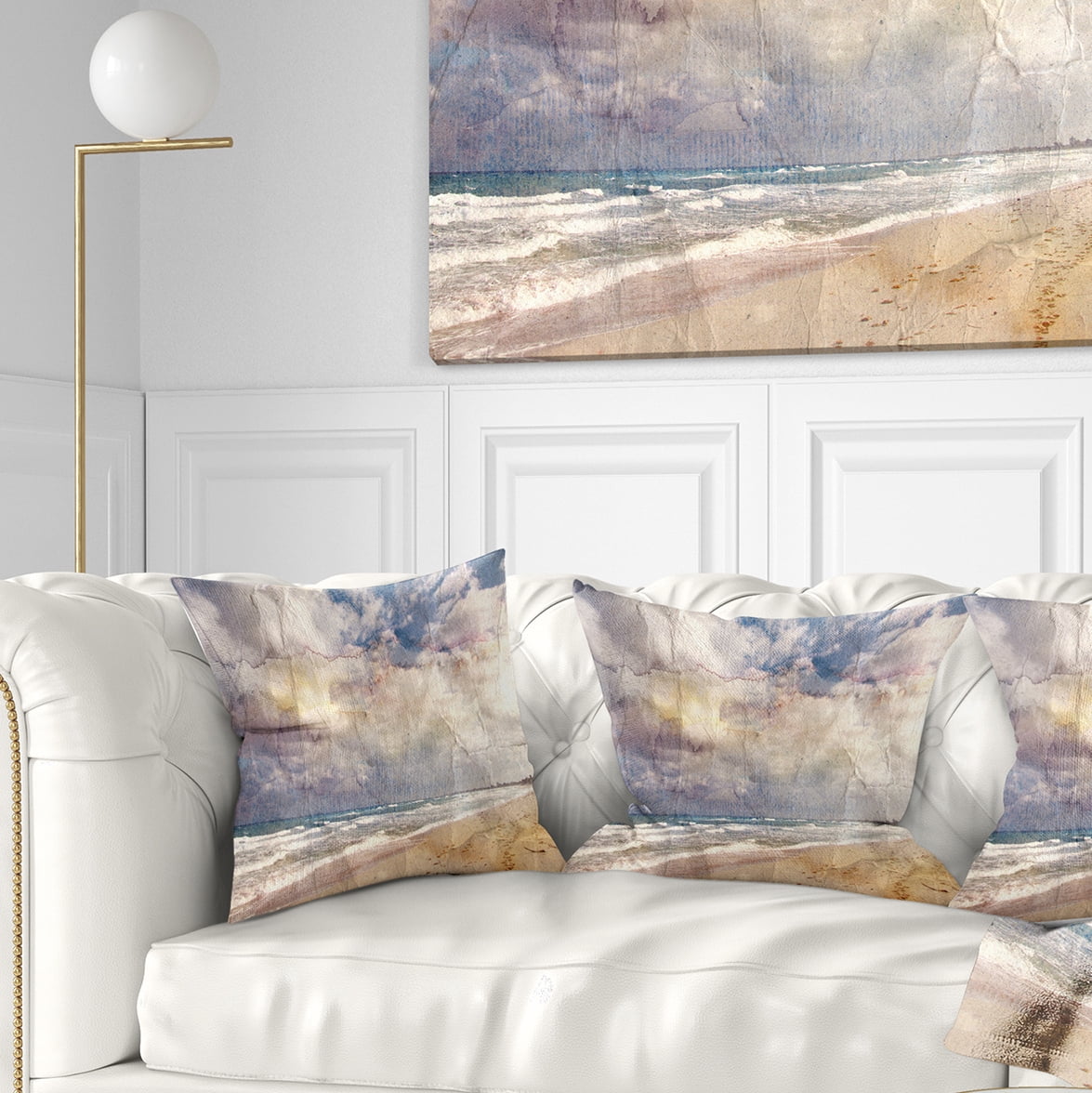 Designart Retro Ocean Watercolor - Seascape Painting Throw Pillow - 18x18