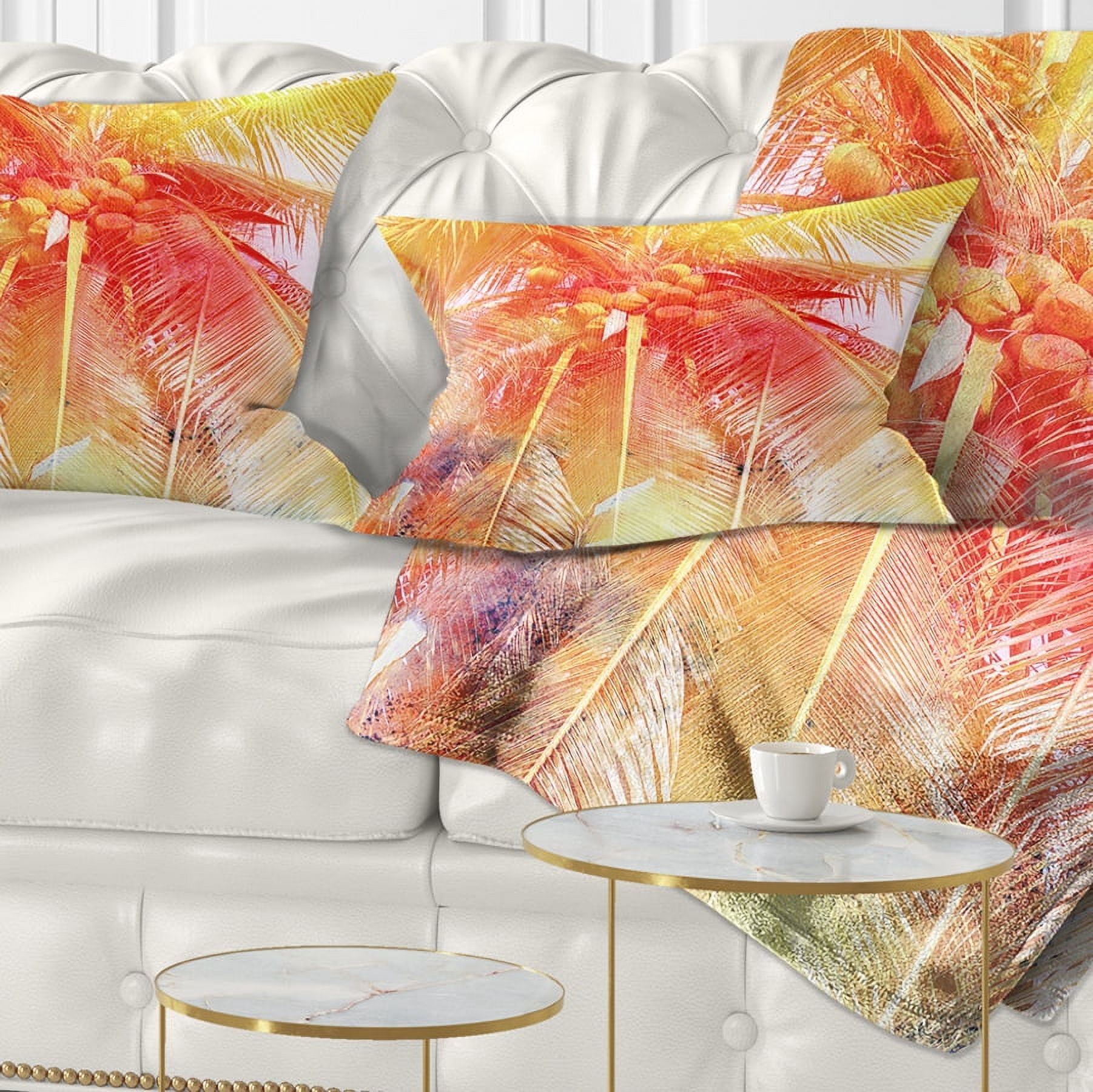 Designart Retro Palm Red Yellow Watercolor - Trees Painting Throw Pillow - 12x20
