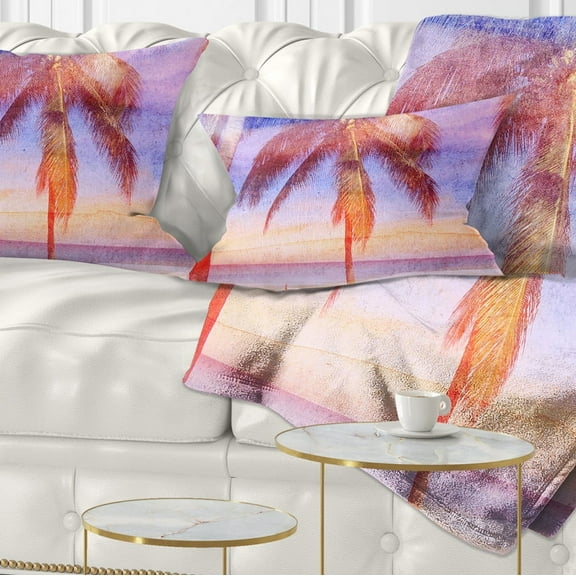 Designart Retro Palms Light Blue Watercolor - Trees Painting Throw Pillow - 12x20