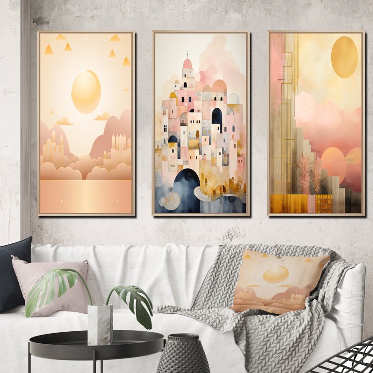 Designart "Retro Pastel Boho City Charm I" Modern Geometric Framed Wall Art  Set Of 3 - Pink Abstract Frame Gallery Wall Set For Home Decor - Walmart.com