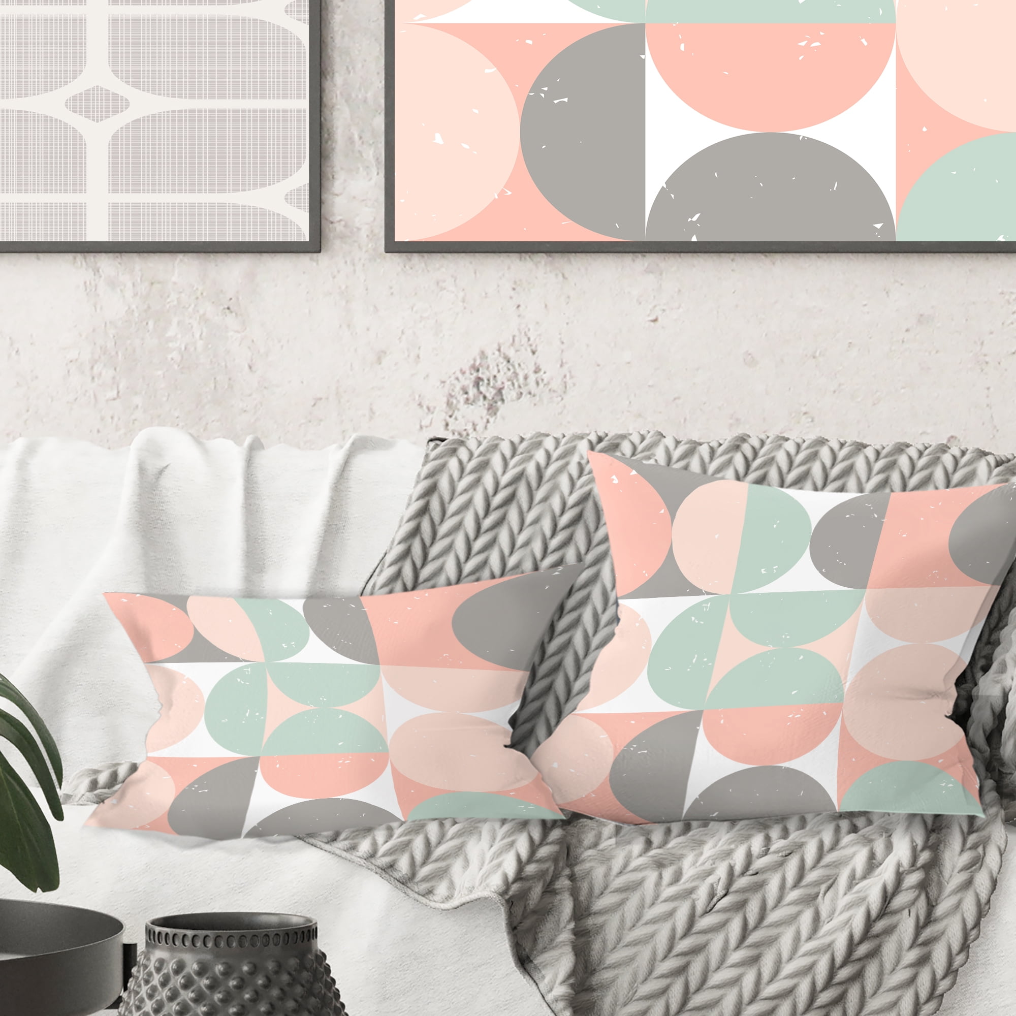 Designart Retro Pastel Circular Pattern II' Mid-Century Modern Throw Pillow - 16x16