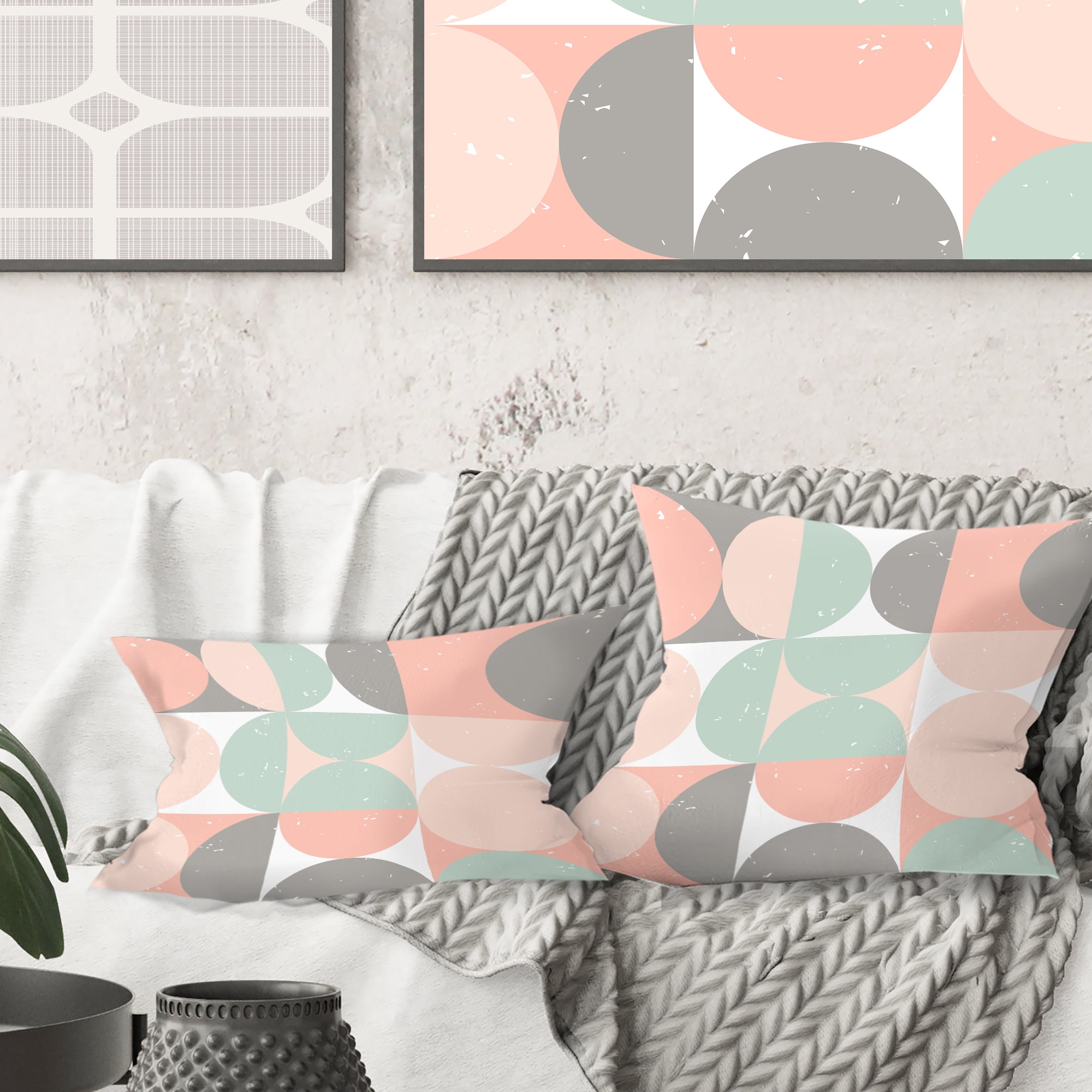 Designart Retro Pastel Circular Pattern II' Mid-Century Modern Throw Pillow - 18x18