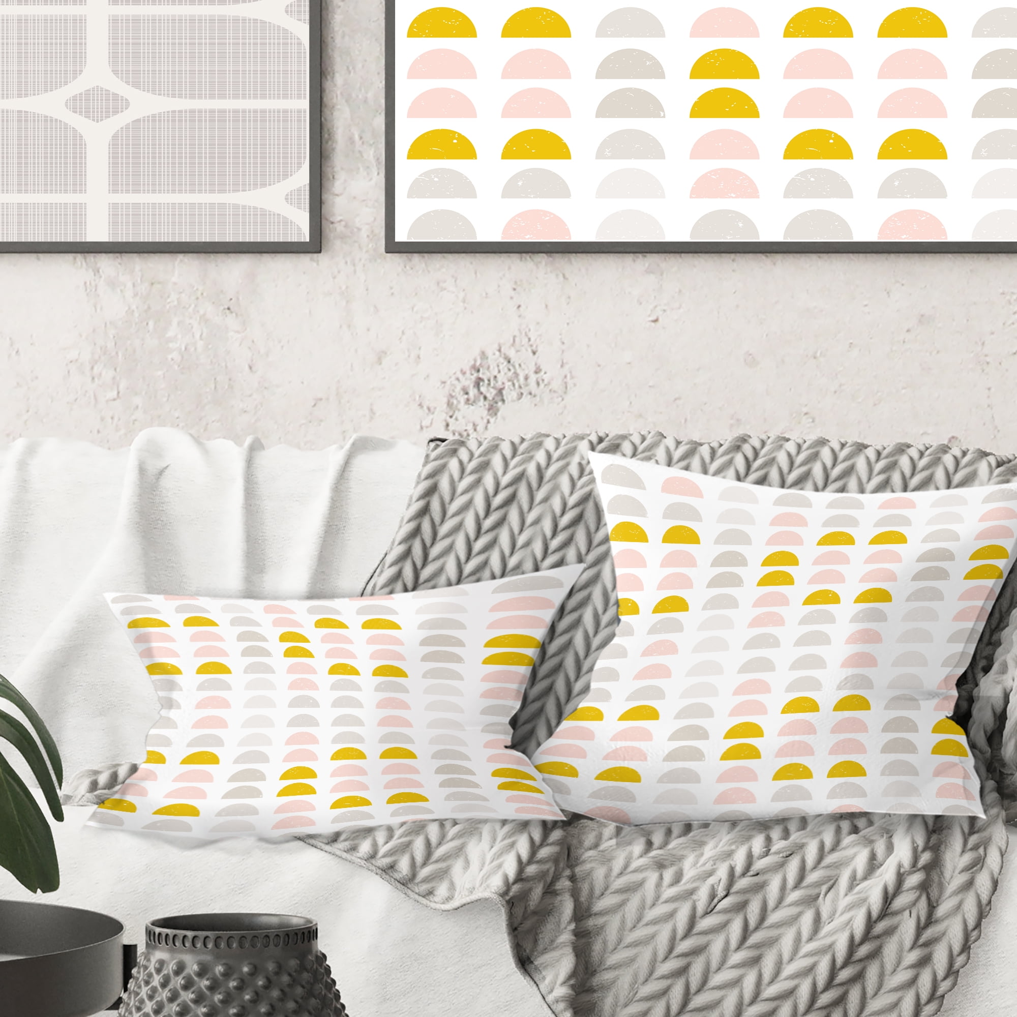 Designart Retro Pastel Circular Pattern III' Mid-Century Modern Throw Pillow - 16x16