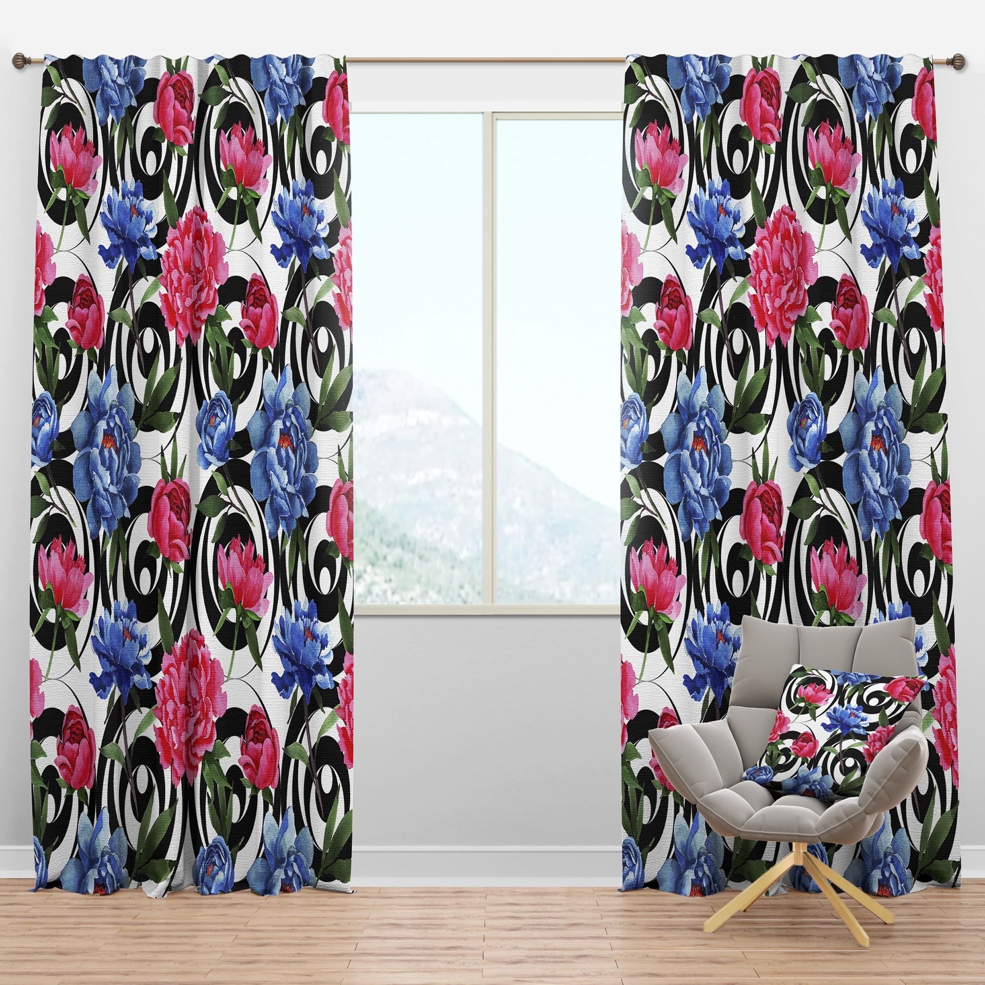 Designart 'Retro Pattern Over Floral I' Mid-Century Modern Blackout Curtain Panel
