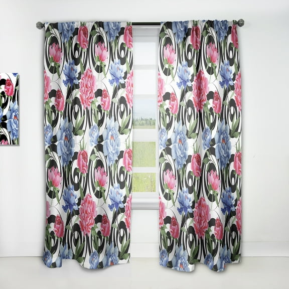 Designart 'Retro Pattern Over Floral I' Mid-Century Modern Curtain Panel