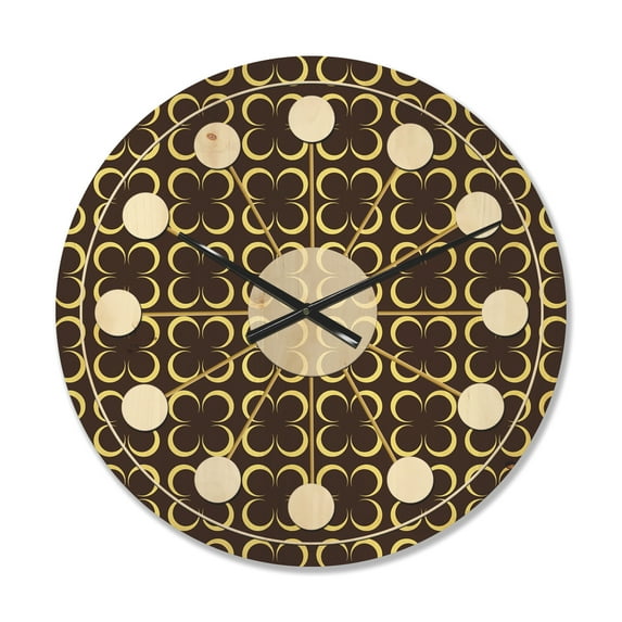 Designart 'Retro Pattern Over Floral II' Mid-Century Modern Wood Wall Clock