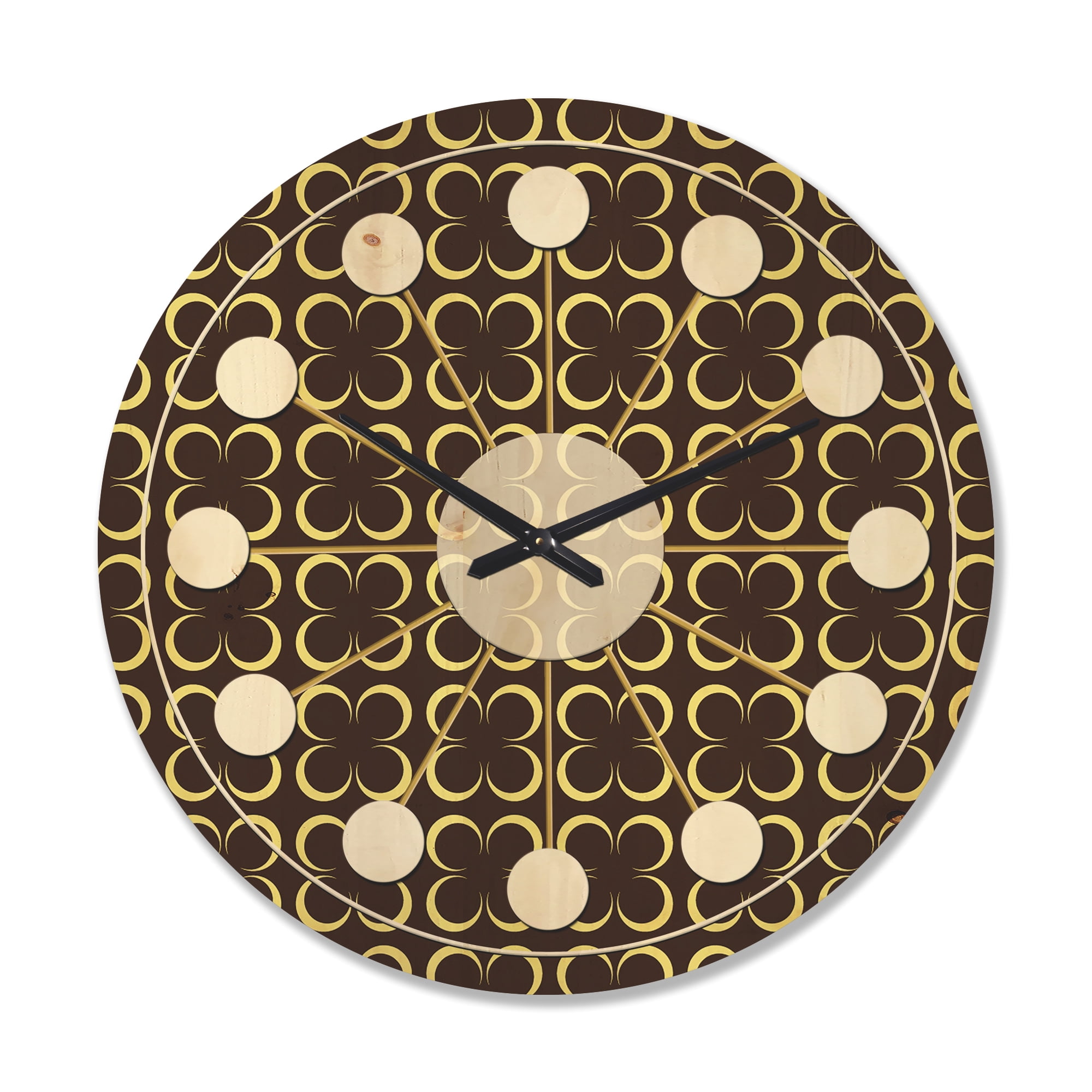Designart 'Retro Pattern Over Floral II' Mid-Century Modern Wood Wall Clock