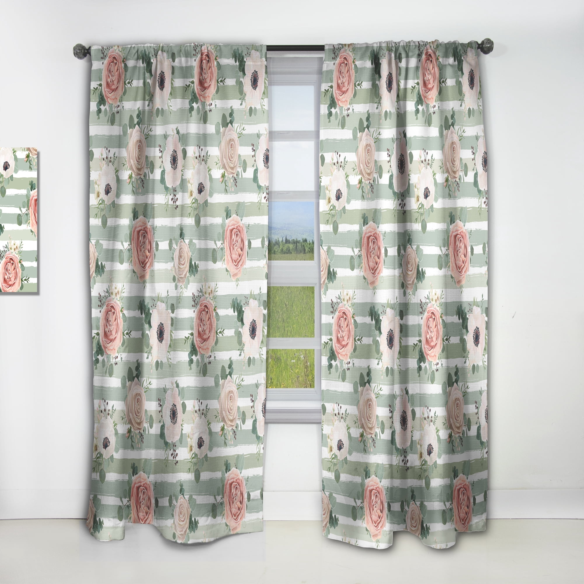 Designart 'Retro Pattern Over Floral III' Mid-Century Modern Curtain Panel