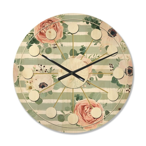 Designart 'Retro Pattern Over Floral III' Mid-Century Modern Wood Wall Clock