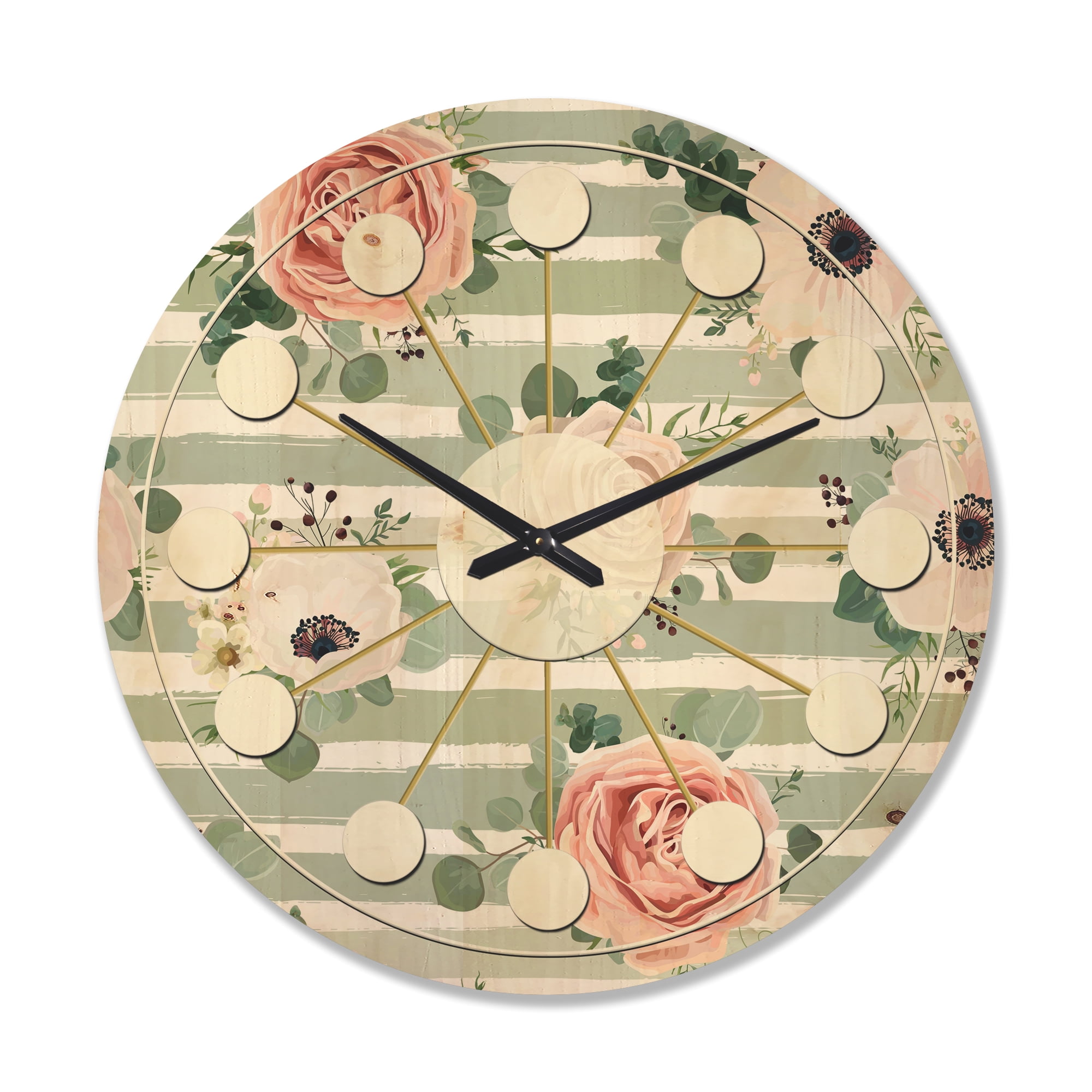 Designart 'Retro Pattern Over Floral III' Mid-Century Modern Wood Wall Clock
