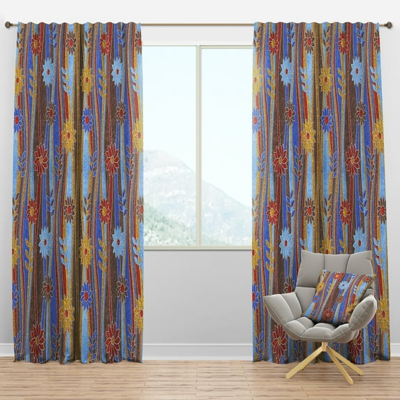 Designart 'Retro Pattern Over Floral IV' Mid-Century Modern Blackout Curtain Panel