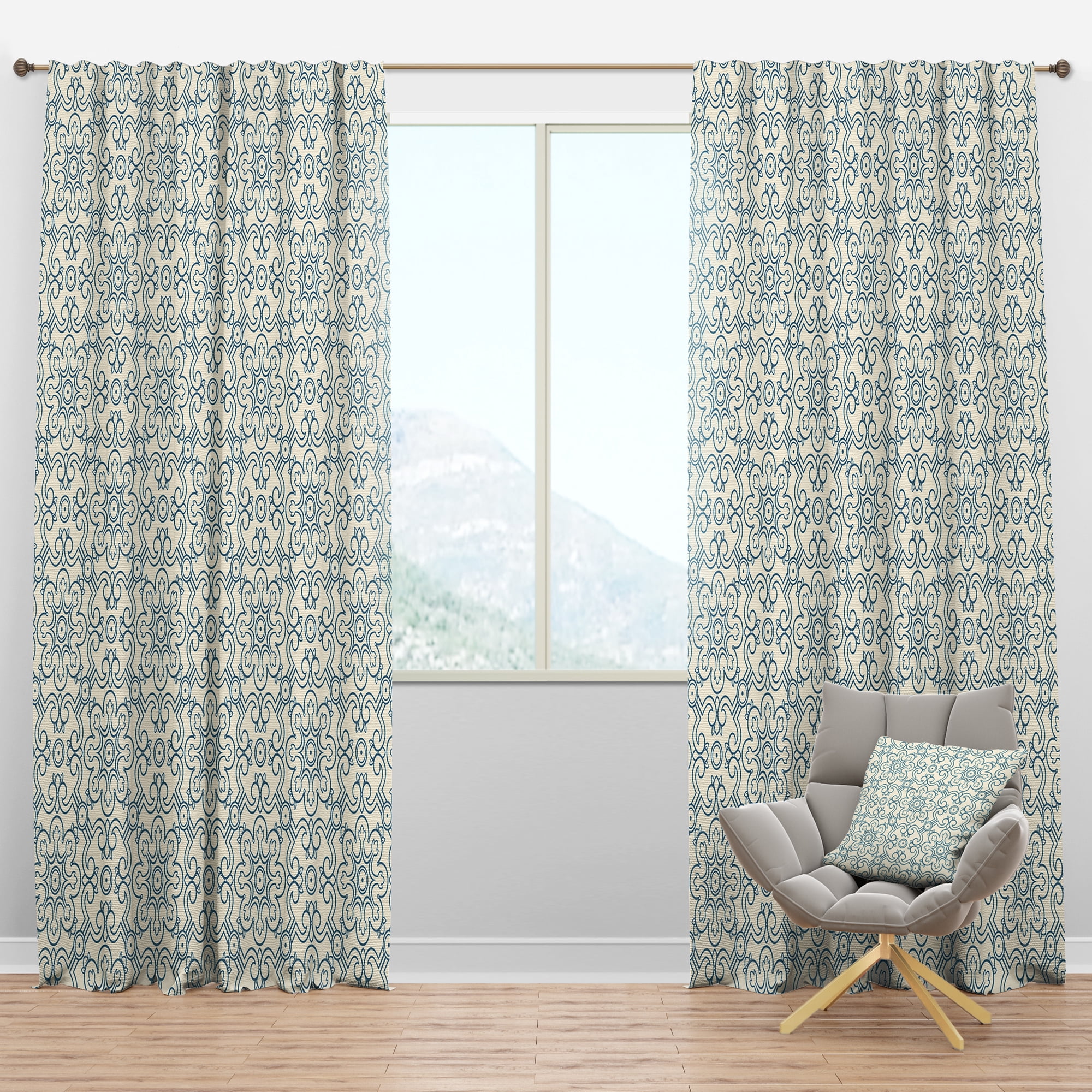 Designart 'Retro Pattern Over Floral V' Mid-Century Modern Blackout Curtain Panel