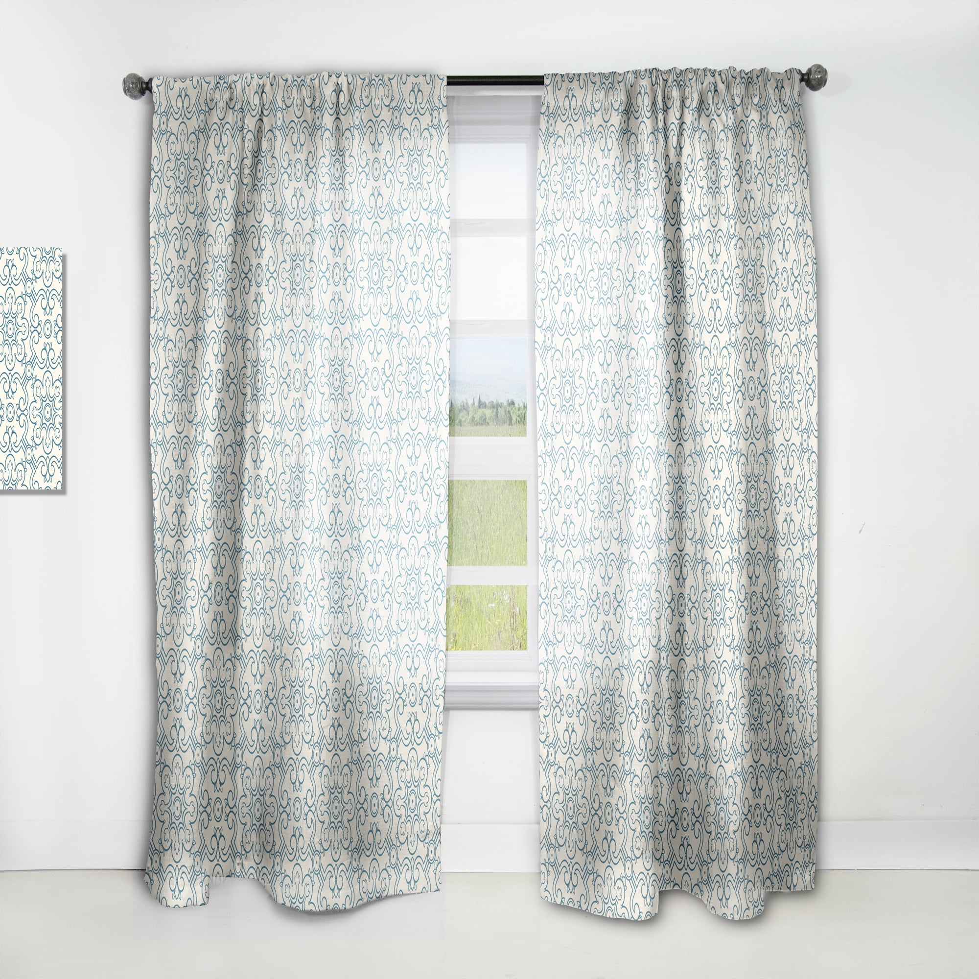 Designart 'Retro Pattern Over Floral V' Mid-Century Modern Curtain Panel