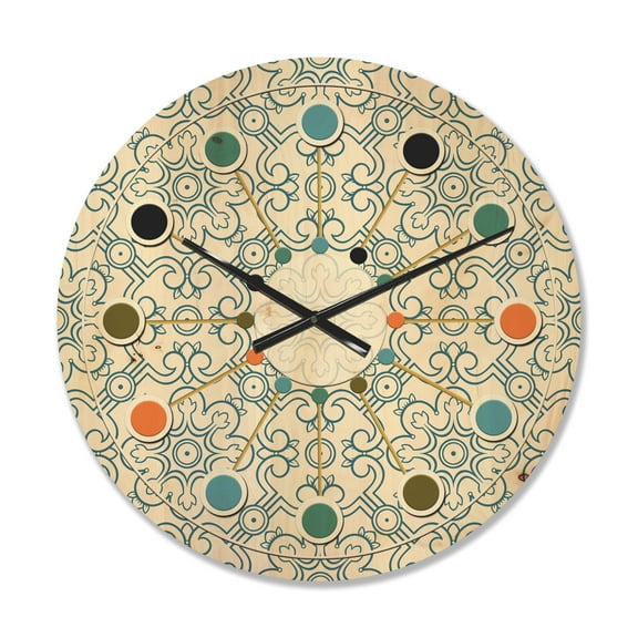 Designart 'Retro Pattern Over Floral V' Mid-Century Modern Wood Wall Clock