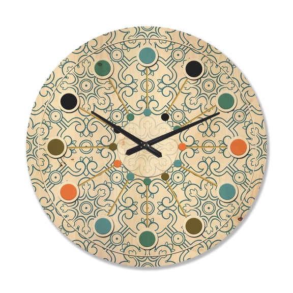 Designart 'Retro Pattern Over Floral V' Mid-Century Modern Wood Wall Clock