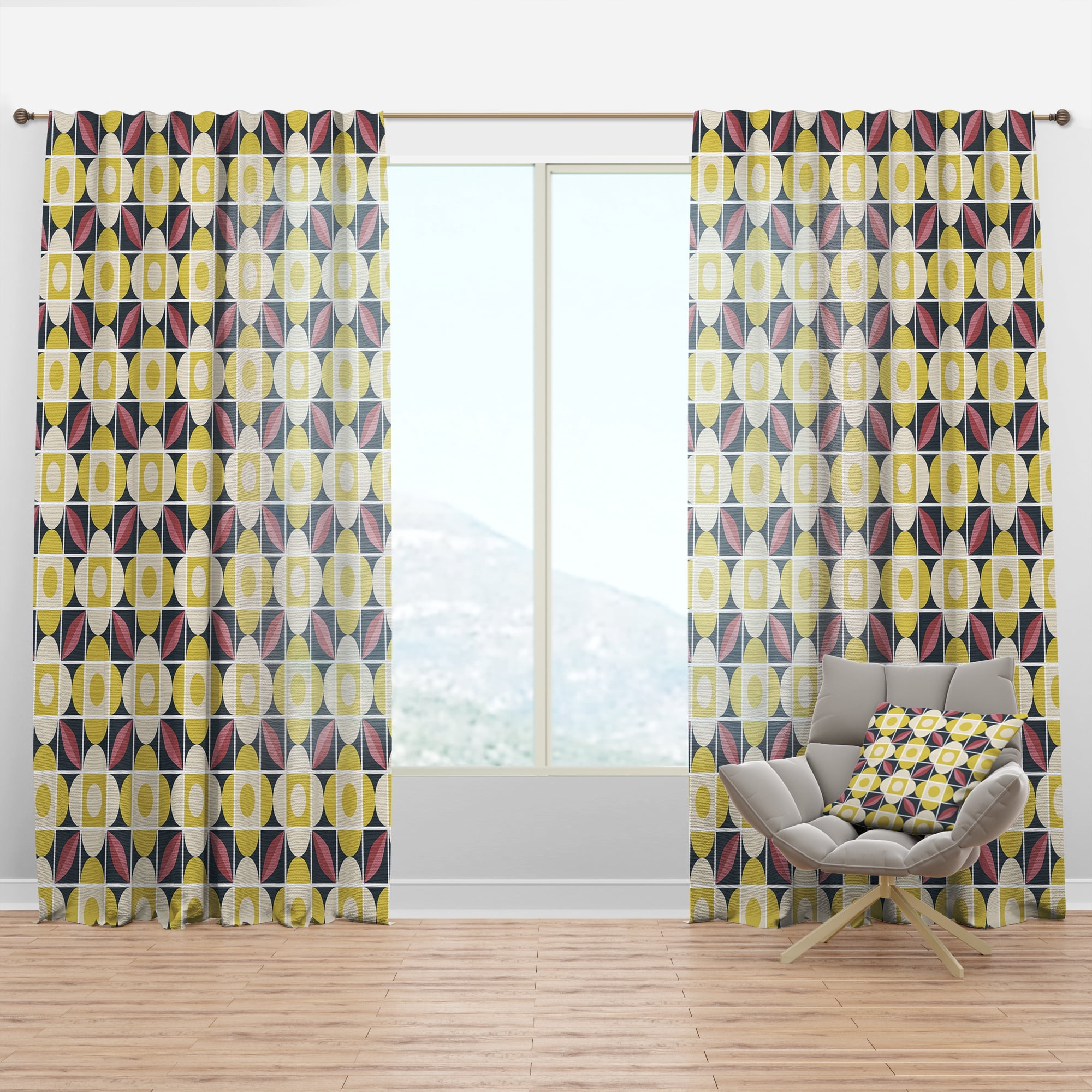 Designart 'Retro Pattern With mosaic style' Mid-Century Modern Curtain Panel
