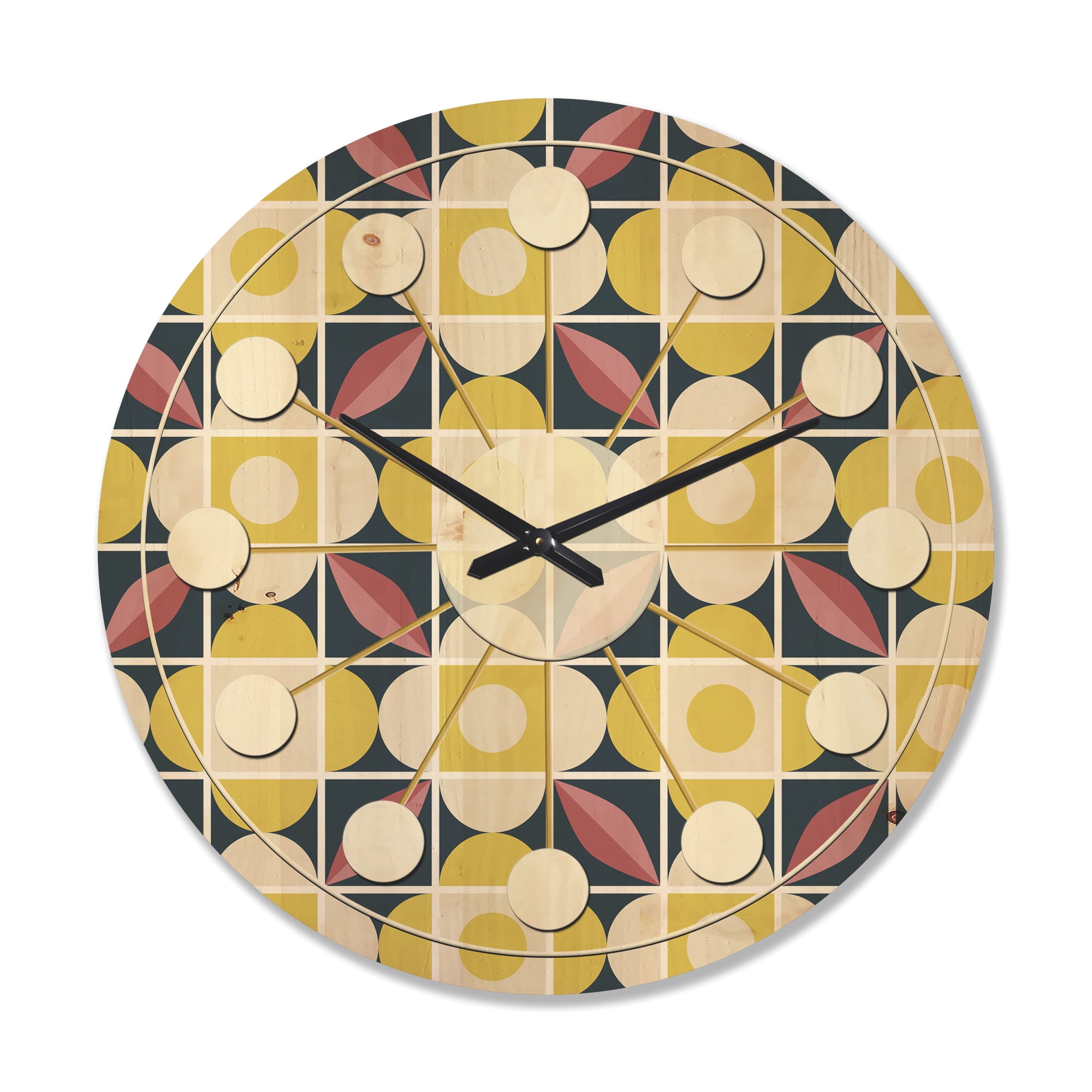 Designart 'Retro Pattern With mosaic style' Mid-Century Modern Wood Wall Clock