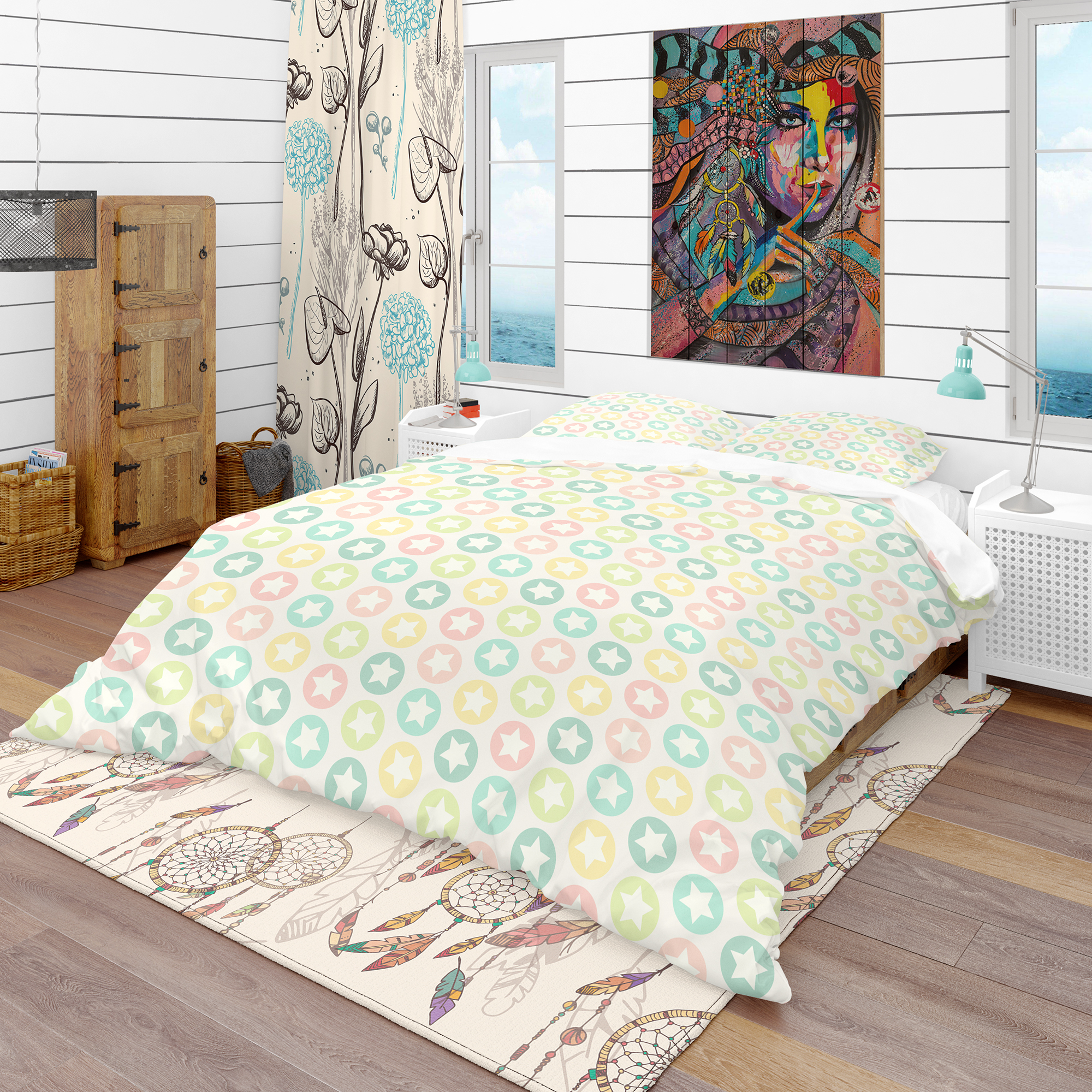 Designart 'Retro Pattern with Stars' Vintage Duvet Cover Set