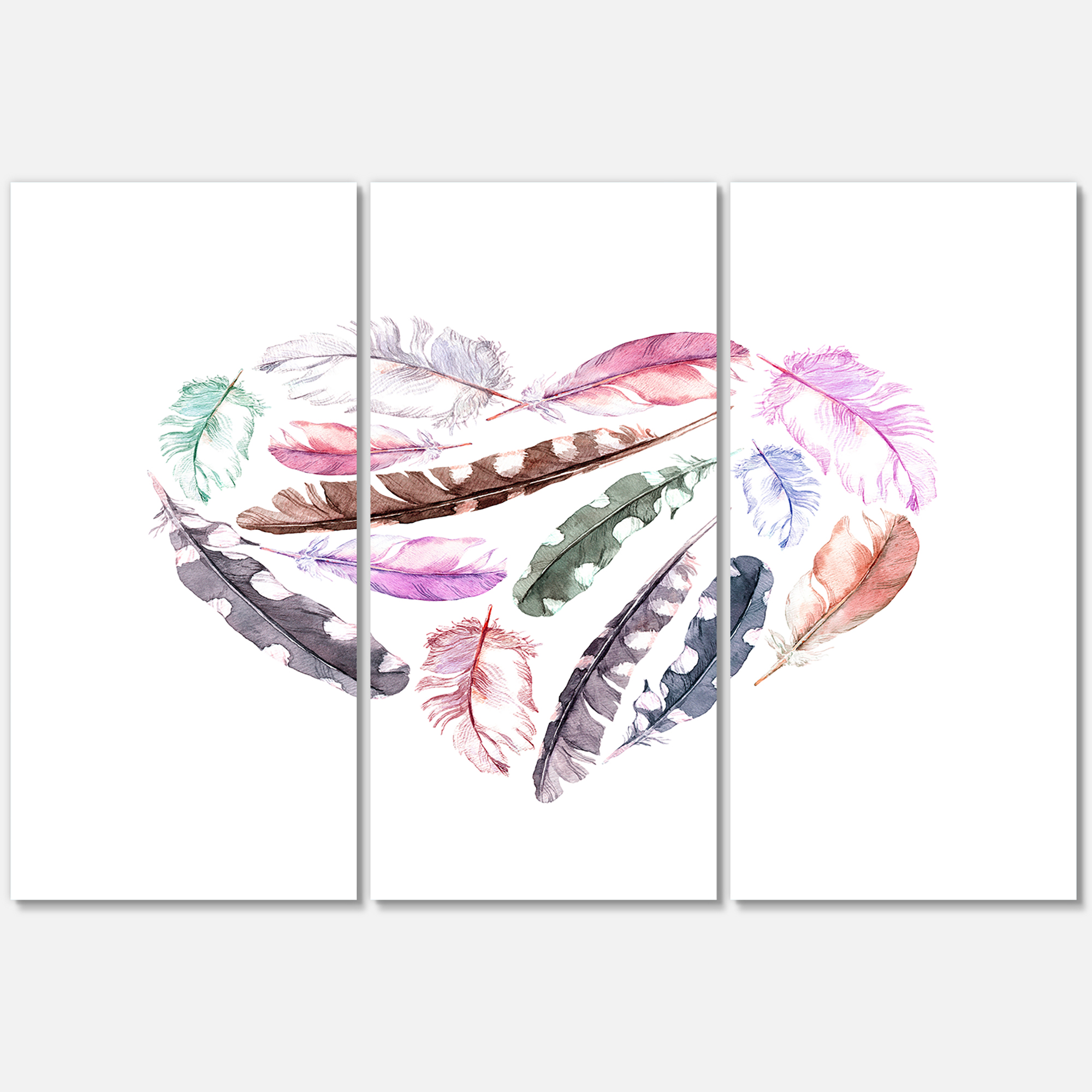 Designart ' Retro Pink Bird Feathers With Heart ' Bohemian & Eclectic Canvas Wall Art Print