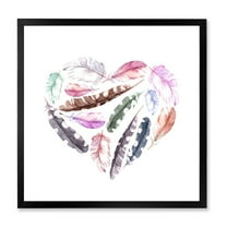 Designart 'Retro Pink Bird Feathers With Heart' Bohemian & Eclectic Framed Art Print