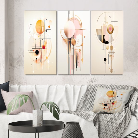 Designart "Retro Pink Circular Boho Chic Geometrics I" Modern Geometric Wall Art Set Of 3 - Pink Abstract Gallery Wall Set For Home Decor