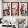 thumbnail image 1 of Designart "Retro Pink Collage Golden Gate in San Francisco IV" San Francisco Framed Wall Art Set Of 3 - Pink Industrial Frame Canvas Set For Living Room Decor, 1 of 6