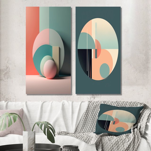 Designart "Retro Pink Dreaming Geometric Minimalism II" Modern
