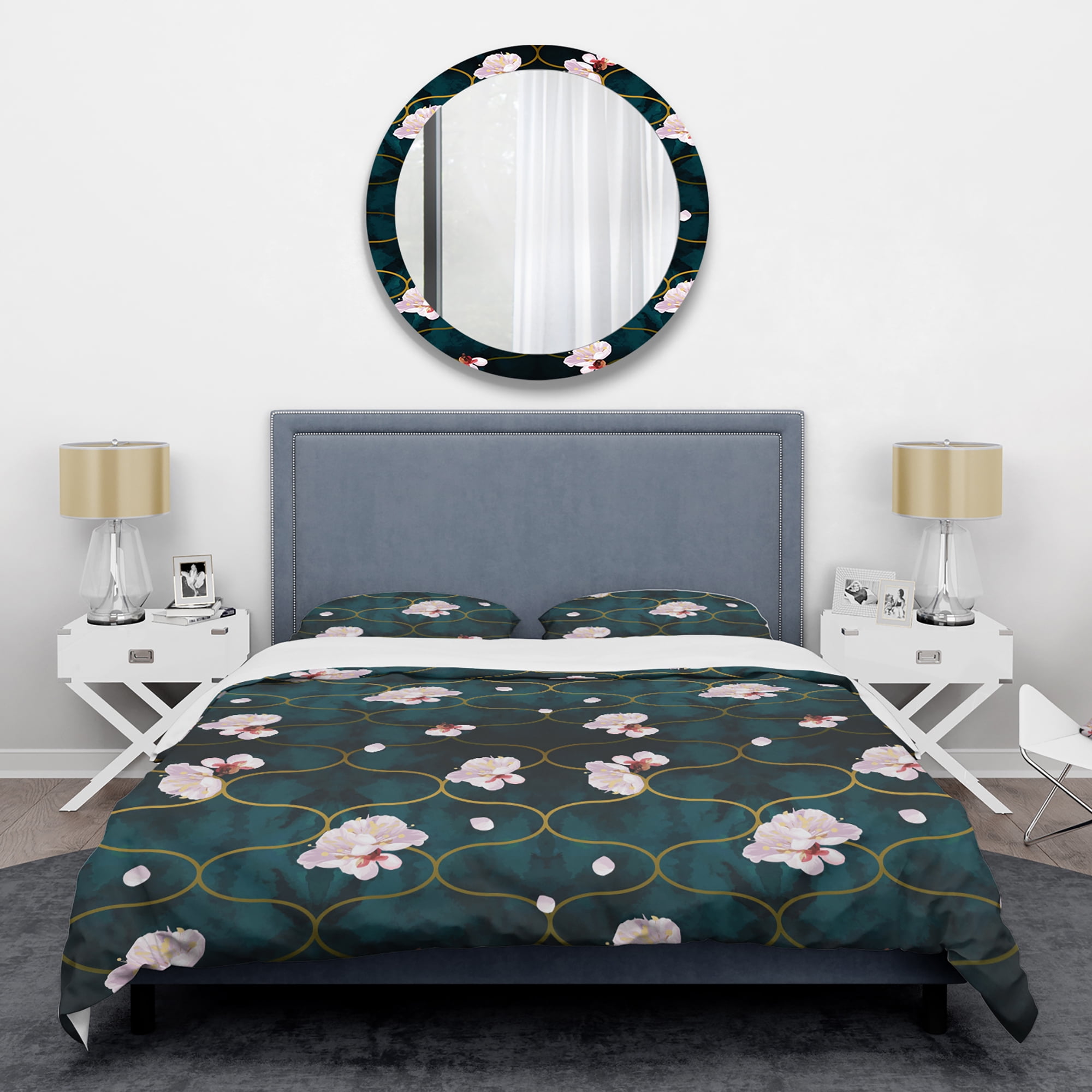 Designart 'Retro Pink Flower Pattern II' Mid-Century Modern Duvet Cover Set
