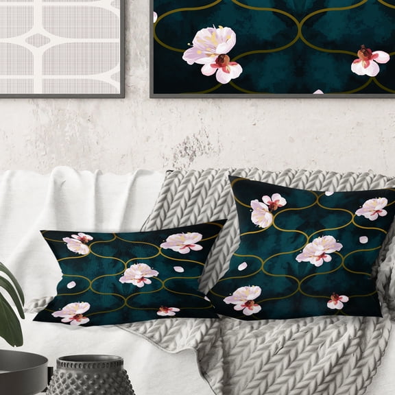 Designart Retro Pink Flower Pattern II' Mid-Century Modern Throw Pillow - 16x16