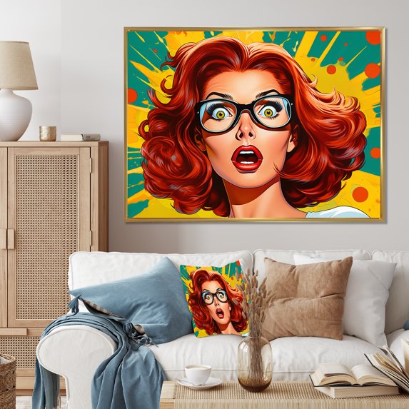 Designart "Retro Portrait Pop Art painting" People Floater Framed Canvas Art Print