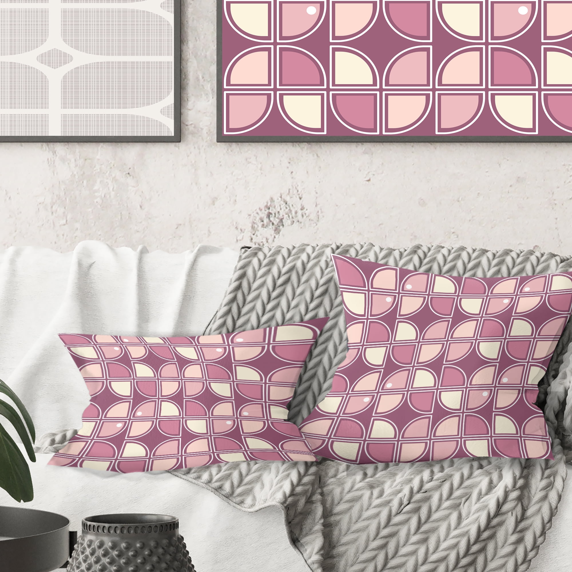Designart Retro Purple Pink Desing' Mid-Century Modern Throw Pillow - 16x16
