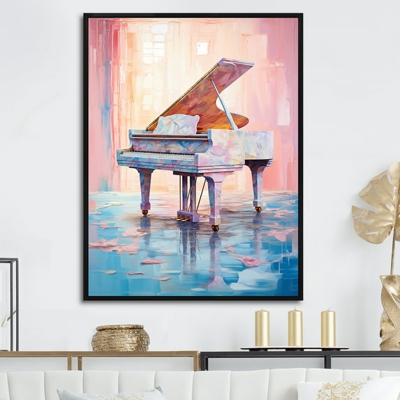 Designart "Retro Reverberations On The Piano" Music Floater Framed Wall Art Living Room