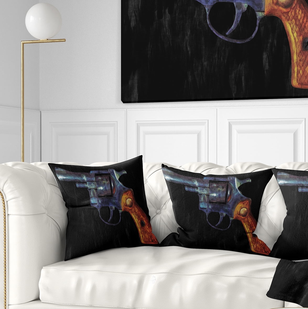 Designart Retro Revolver - Vintage Revolver Painting Throw Pillow - 16x16
