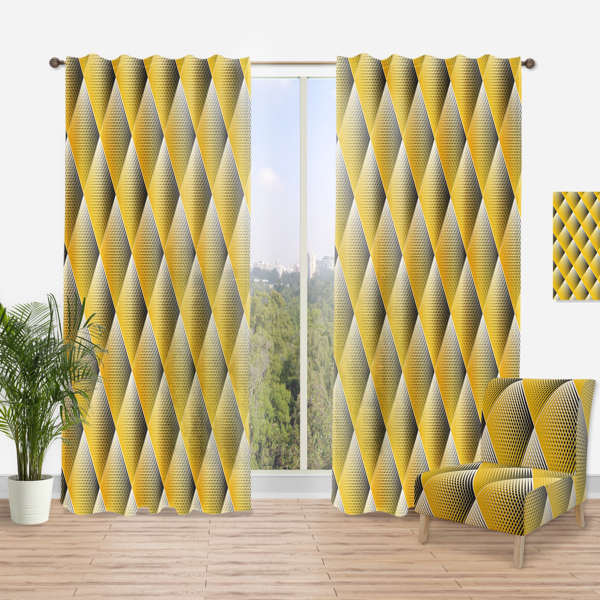 Designart 'Retro Rhombus Geometric ' Mid-Century Modern Curtain Panel