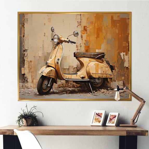 Designart "Retro Scooter Explorations II" Scooter Floater Framed Wall Art Living Room
