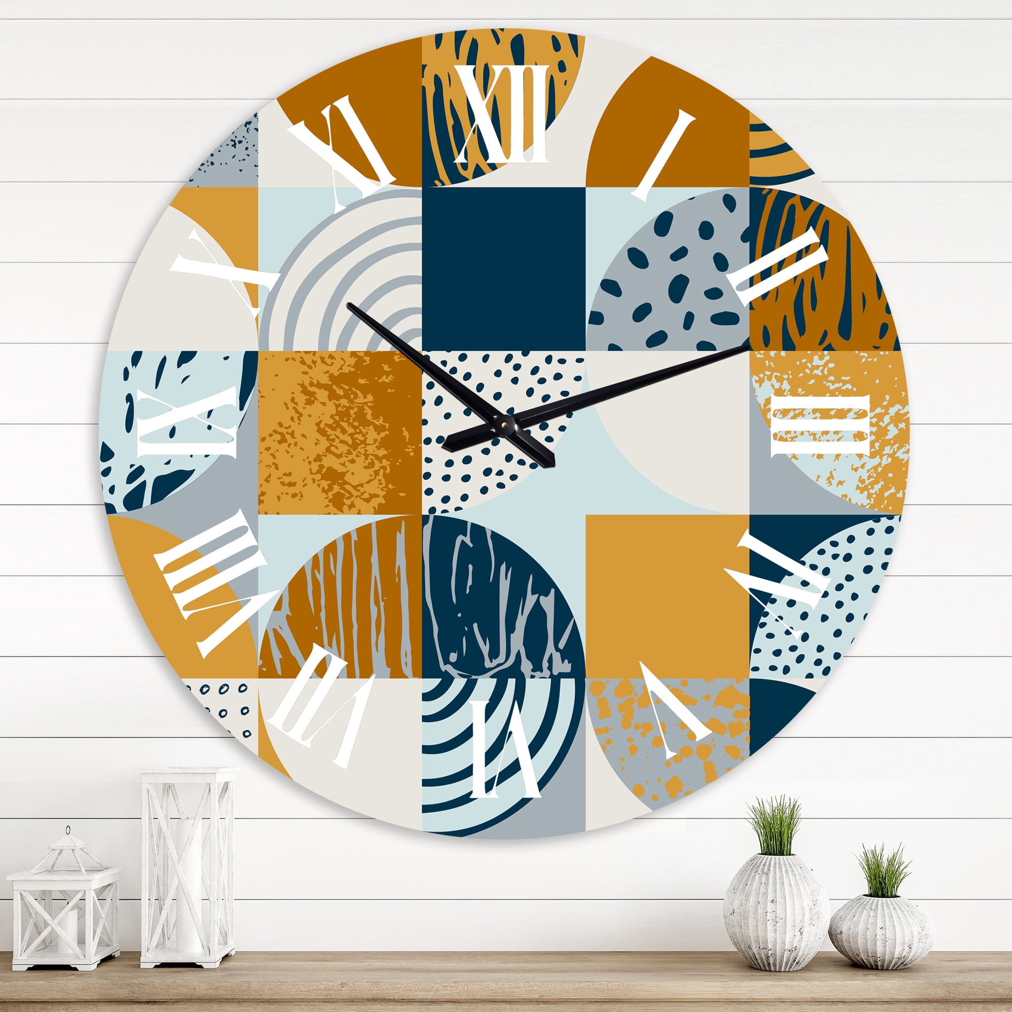 Designart 'Retro Semicircles Circles And Squares' Modern Wall Clock