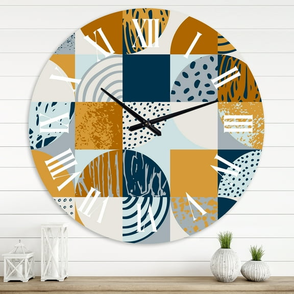 Designart 'Retro Semicircles Circles And Squares' Modern Wall Clock