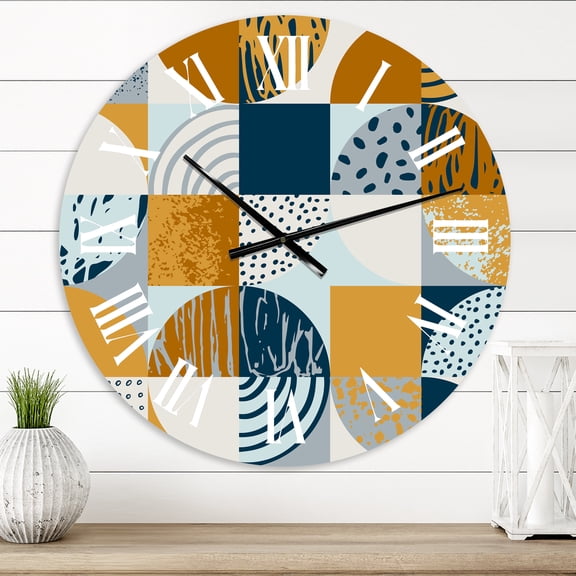 Designart 'Retro Semicircles Circles And Squares' Modern Wall Clock