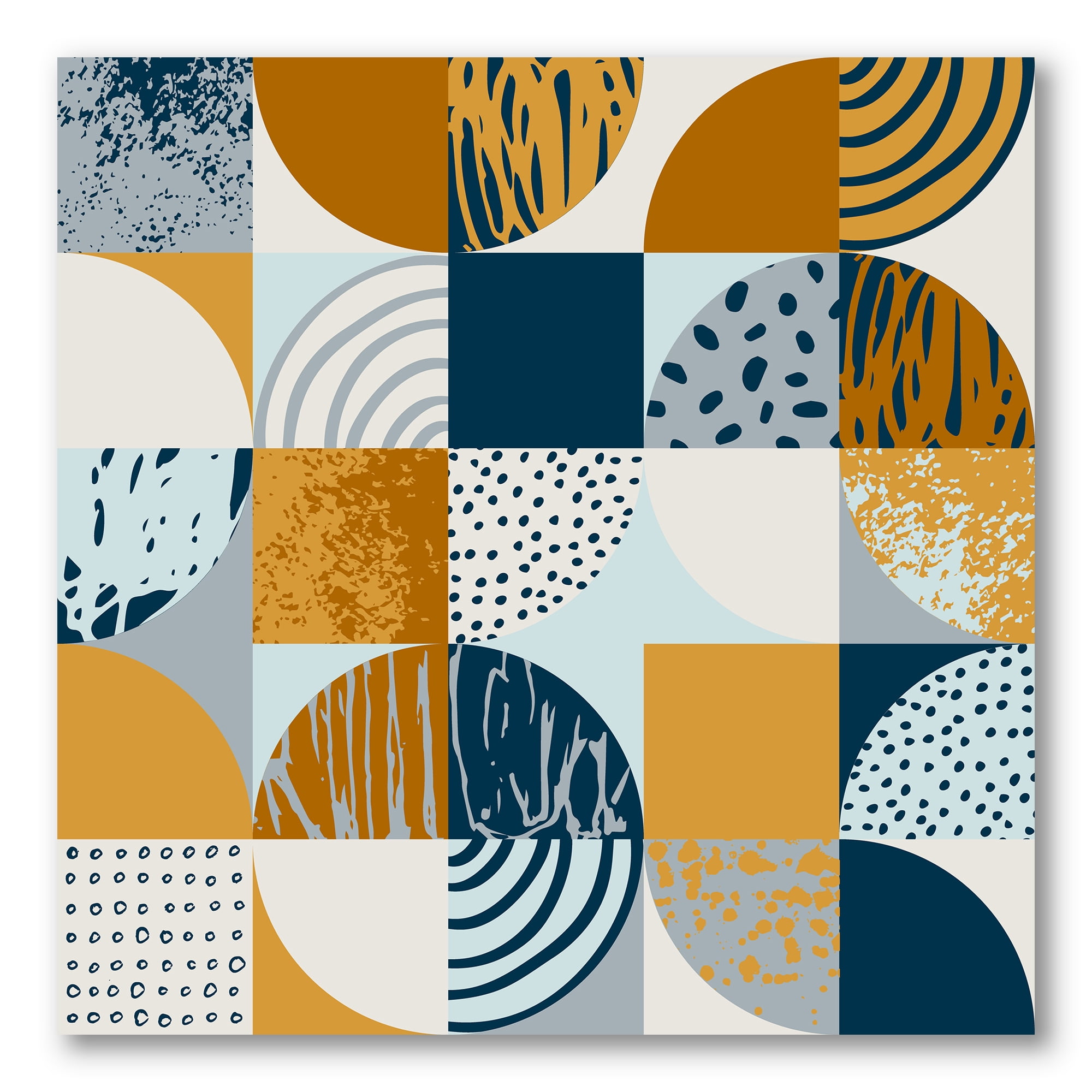 Designart ' Retro Semicircles Squares and Circles ' Modern Canvas Wall Art Print