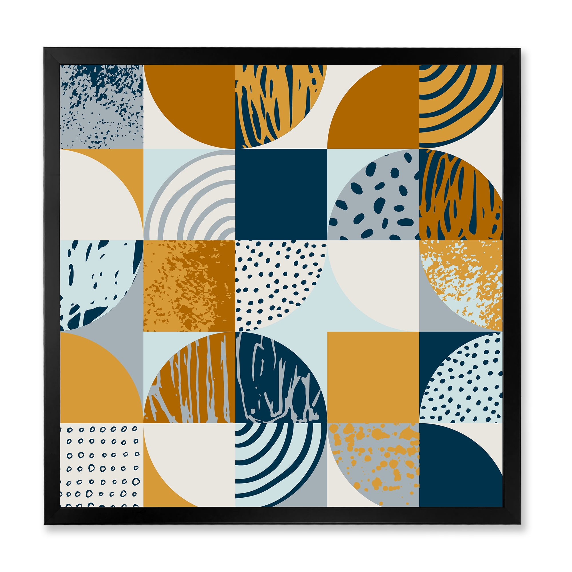 Designart 'Retro Semicircles Squares and Circles' Modern Framed Art Print