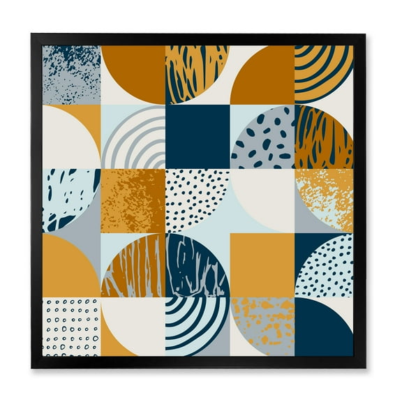 Designart 'Retro Semicircles Squares and Circles' Modern Framed Art Print