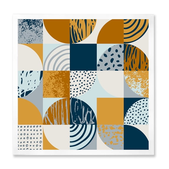 Designart 'Retro Semicircles Squares and Circles' Modern Framed Art Print
