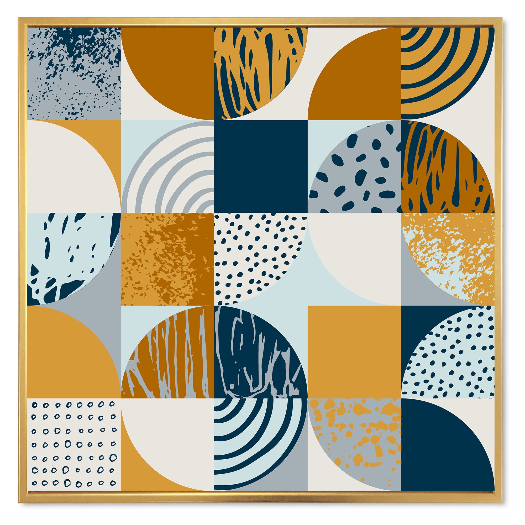Designart 'Retro Semicircles Squares and Circles' Modern Framed Canvas Wall Art Print